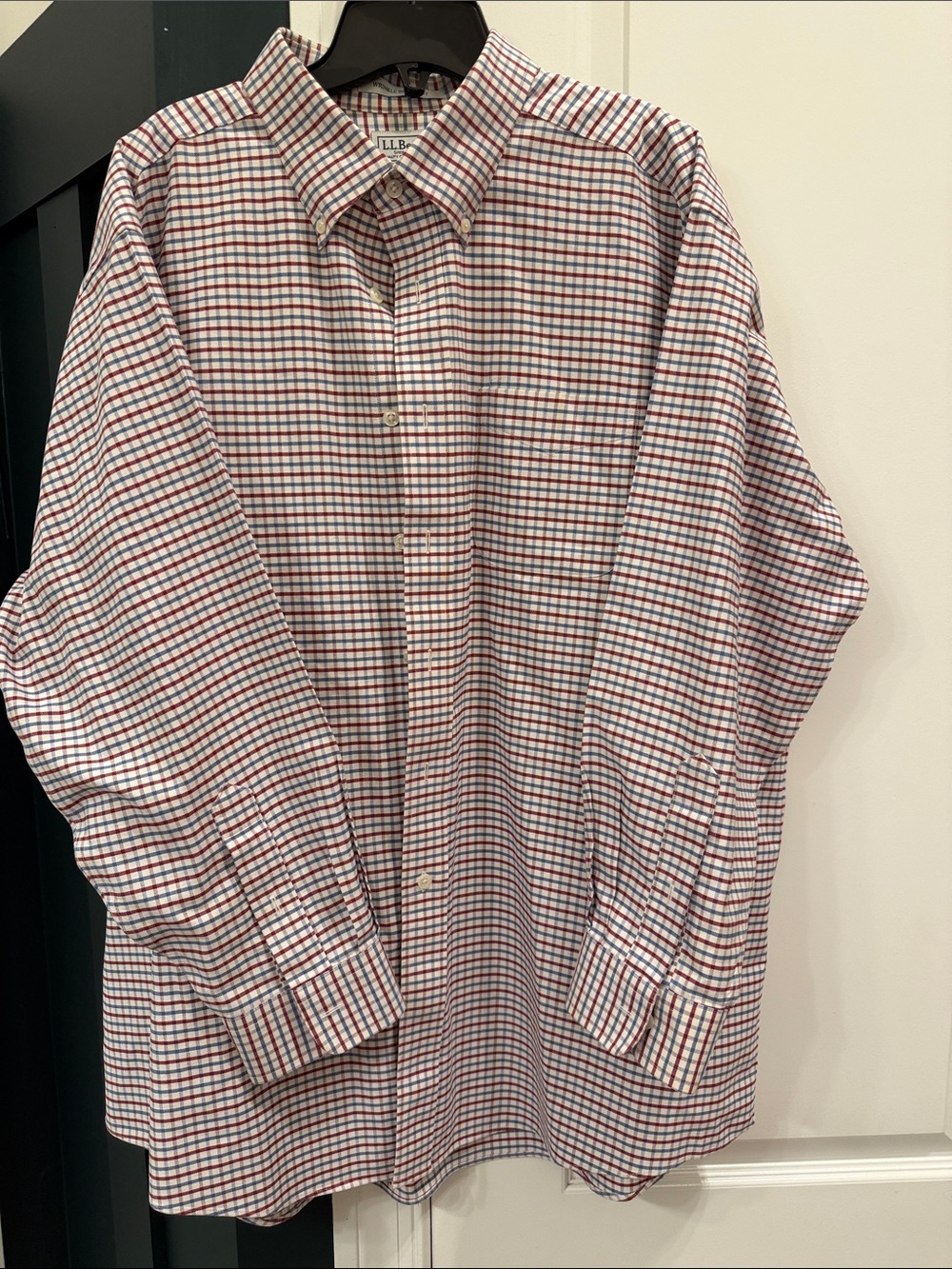 L.L. Bean Men's Red and Blue Micro-Check Button-Down Shirt
